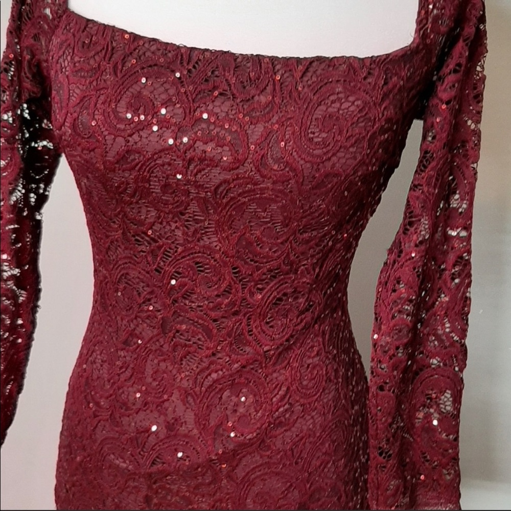 NWOT Burgundy MY MICHELLE Bodycon Dress with lace and sequins, size 11 - Picture 7 of 8